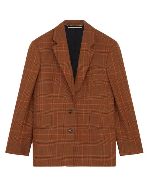 Stella McCartney Brown Prince Of Wales Check-Pattern Wool Blazer