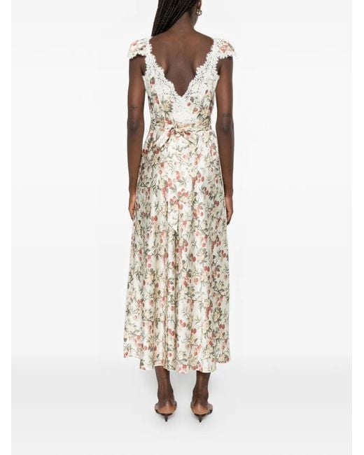 Doen White Fiona Floral-Print Midi Dress