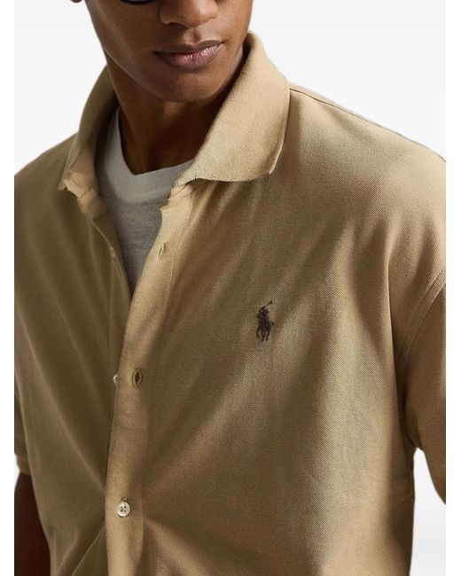 Polo Ralph Lauren Natural Logo-Embroidered Ribbed-Trim Shirt for men