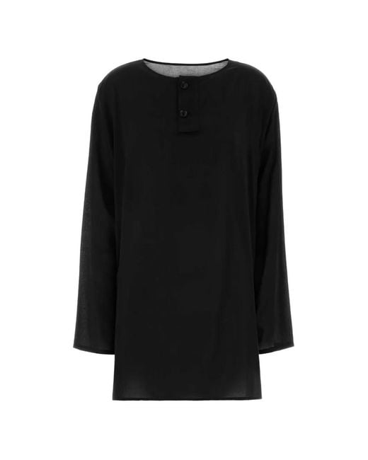 Y's Yohji Yamamoto Black Long-Sleeve Button-Placket Blouse
