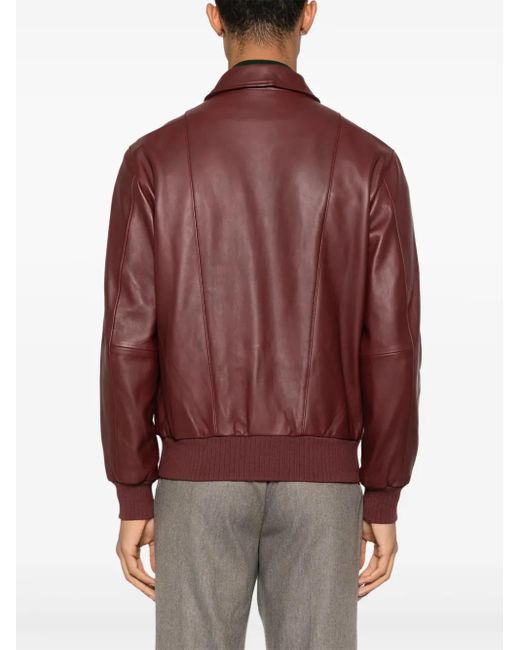 Fursac Red Zip-Up Leather Jacket for men