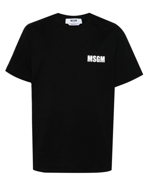 MSGM Black Slogan-Print Cotton T-Shirt for men
