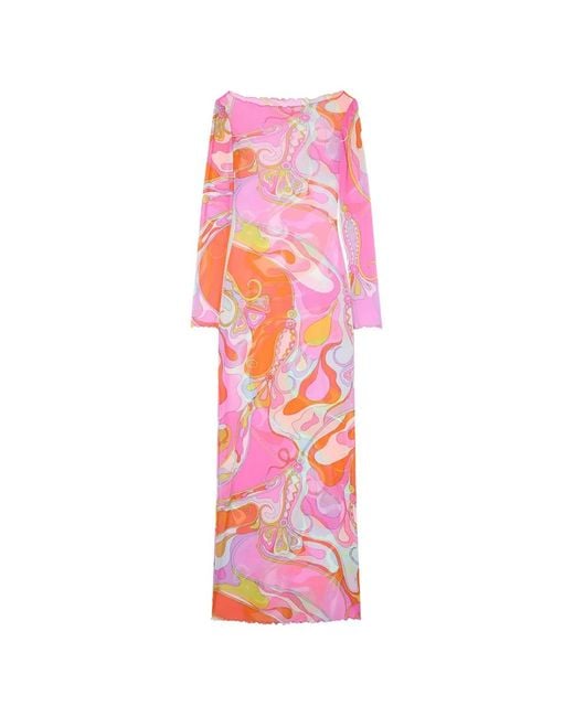 Emilio Pucci Pink Orchidee-Print Long-Sleeve Maxi Dress