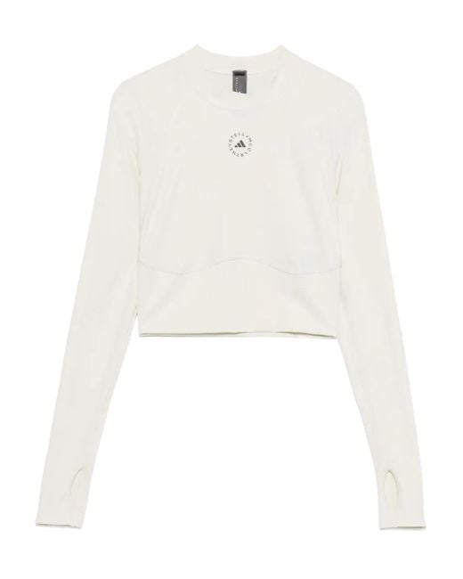 Adidas By Stella McCartney White Langarmshirt mit Logo-Applikation
