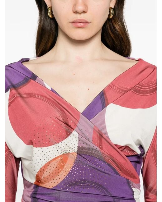 LE_RJTANGE® White Abstract-Print Wrap Blouse