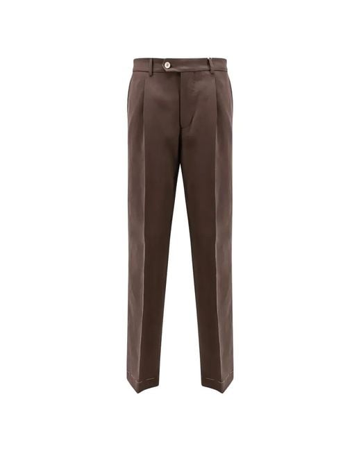 Brunello Cucinelli Brown Tailored Linen Trousers for men
