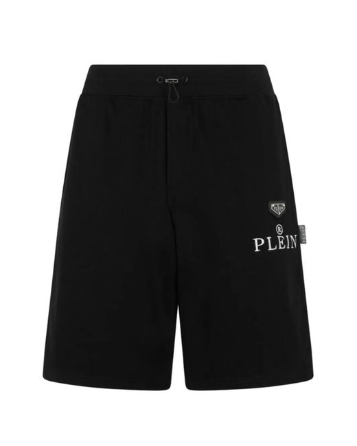 Philipp Plein Black Logo-Plaque Drawstring Shorts for men