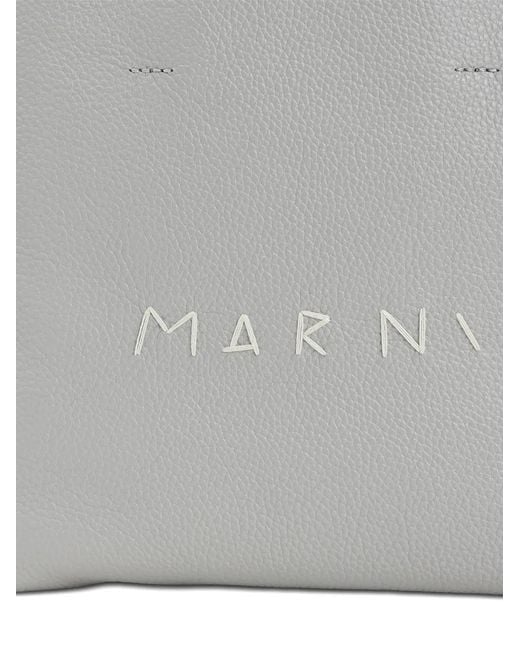 Marni Gray Leather Museo Mini Bag With Symbol Embroidery