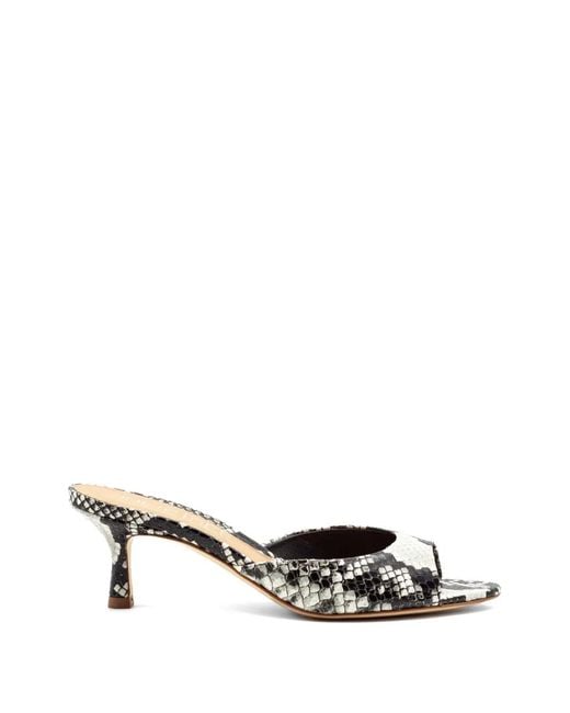 Julie Dee White Python-Print Leather Sandals