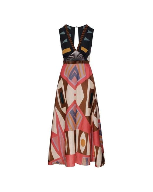 VOLANTIS Red Ginko Maxi Dress