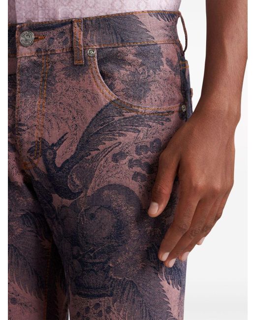 Etro Purple Patterned-jacquard Straight-leg Jeans for men