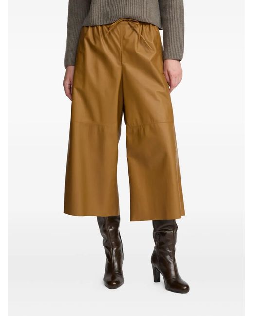 Yves Salomon Brown Leather Drawstring Culottes
