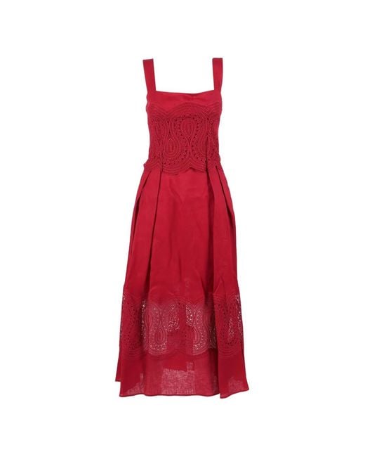 Clips Red Lace-Panelled Sleeveless Dress