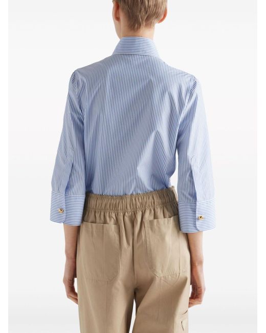 Prada Blue Shirt In Stripe And Embroidery Clothing