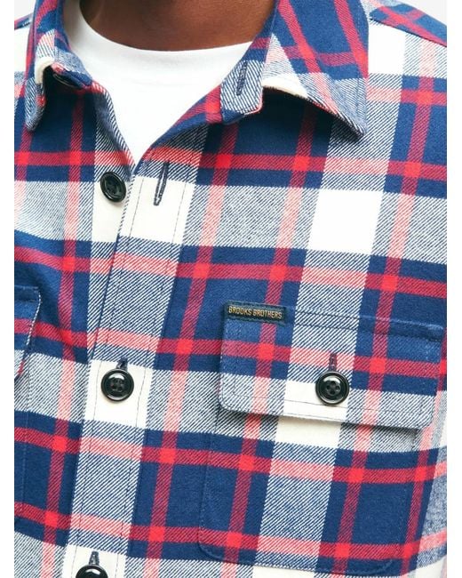 Brooks Brothers Blue Plaid Pocket Cotton Overshirt for men