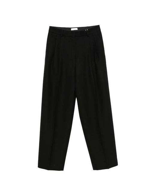 Totême Black Pleated Straight-Leg Trousers