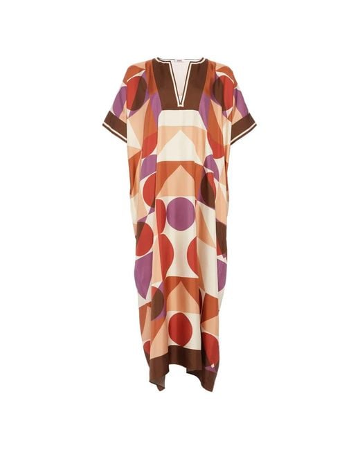 Eres White Geometric-Print Silk Kaftan