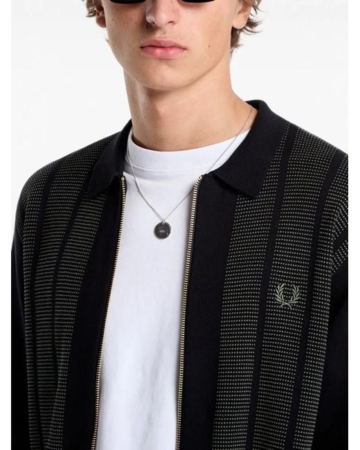 Fred Perry Black Textured-Panel Zip Cardigan for men