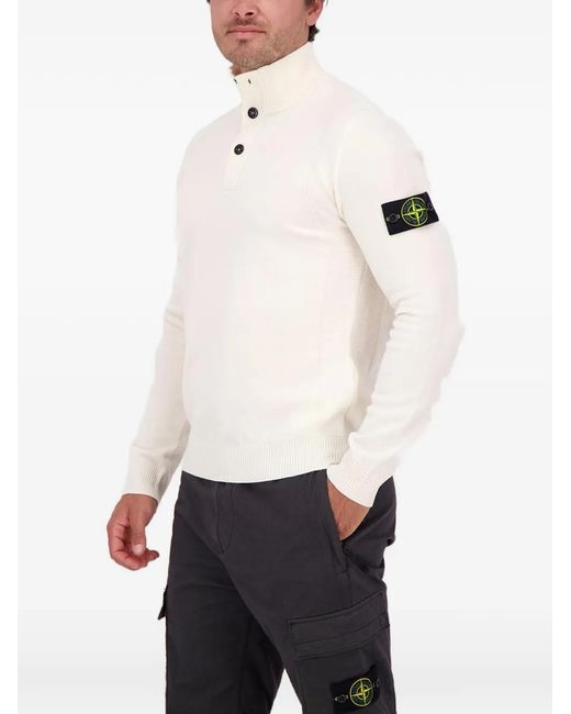 Stone Island White Logo-Patch Button-Up Jumper for men