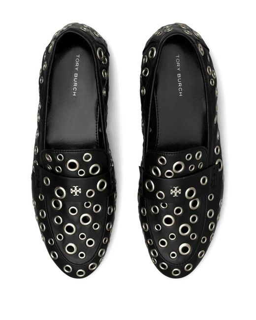Tory Burch Black Eyelet-Embellished Loafers