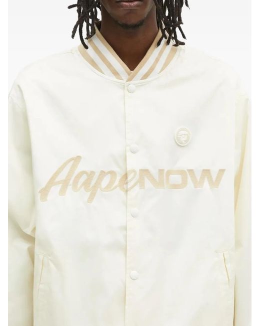 Aape By A Bathing Ape White Ape Now Embroidered Bomber Jacket for men