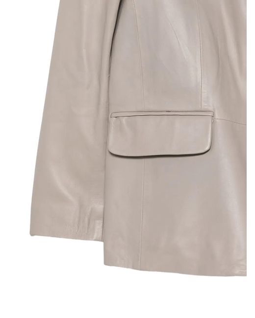 Alysi Gray Leather Single-Breasted Jacket