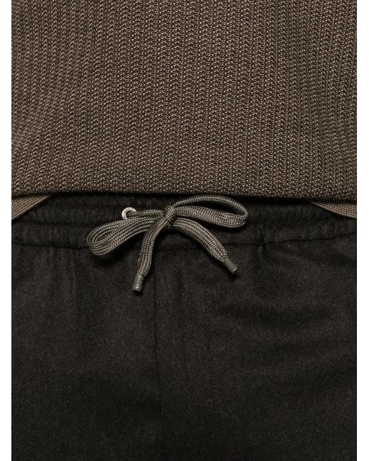 Agnona Black Wool Flannel Straight Trousers for men