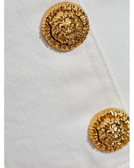 Balmain White Button Square-neck Top
