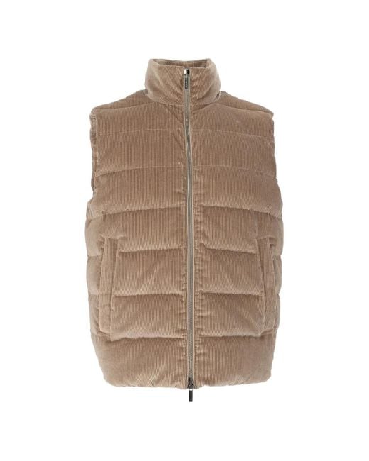 Peserico Brown Quilted Corduroy Gilet for men