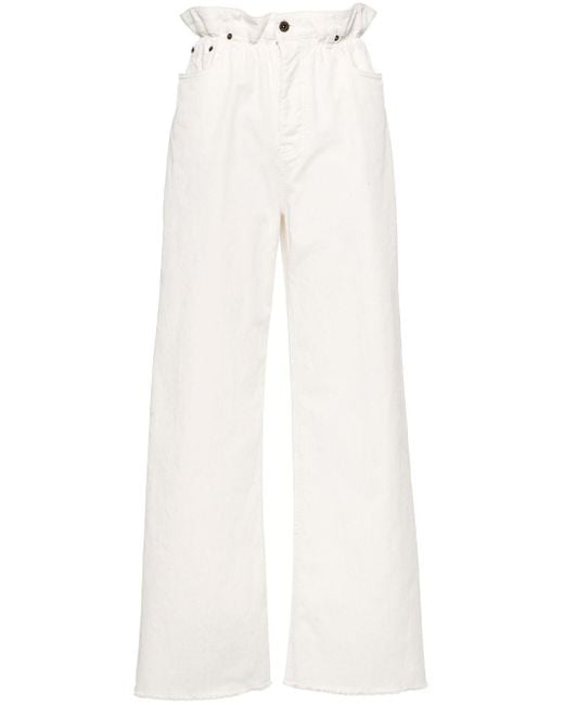 Miu Miu White Ruffled Paperbag-waist Wide-leg Jeans