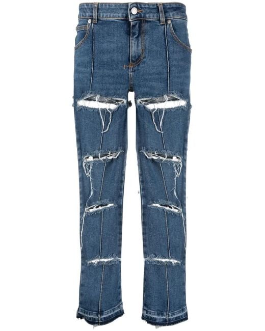 McQueen Blue Distressed Cropped Jeans