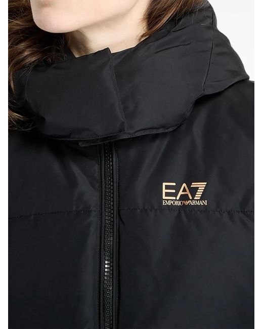 EA7 Black Padded Hooded Jacket