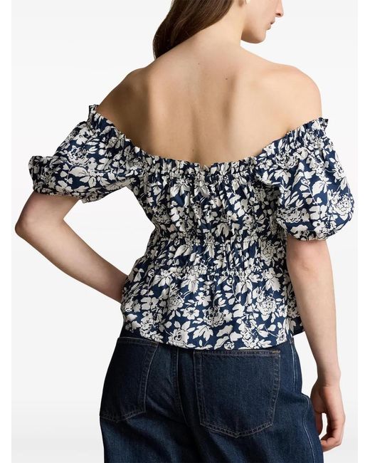 Polo Ralph Lauren Blue Prt 60/1 Cottn Ppln-Ss Aspn Tp-Short Sleeve-Blouse