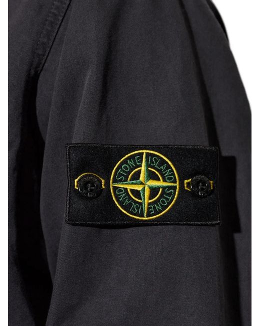 Stone Island Blue Logo-Patch Button-Up Jacket for men