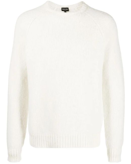 Giorgio Armani White Logo-Embroidered Wool-Blend Jumper for men