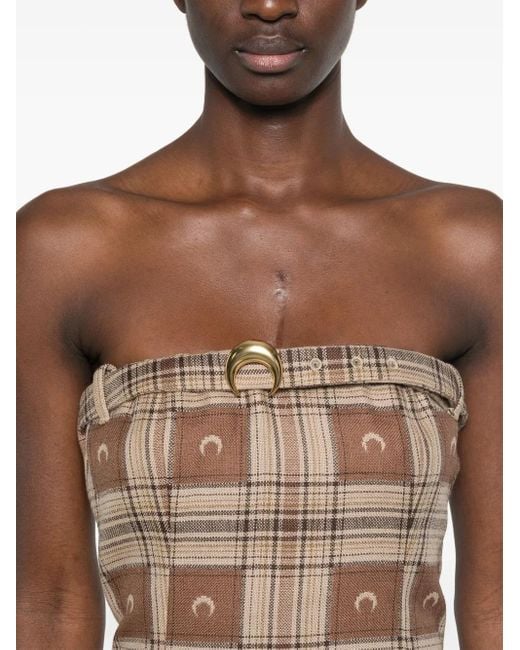 MARINE SERRE Brown Moon Check-Jacquard Mini Dress