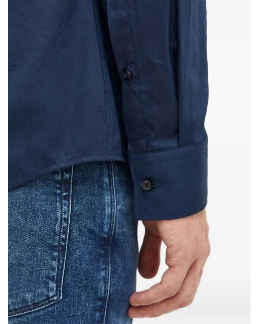 HUGO Blue Button-Up Long-Sleeve Shirt for men
