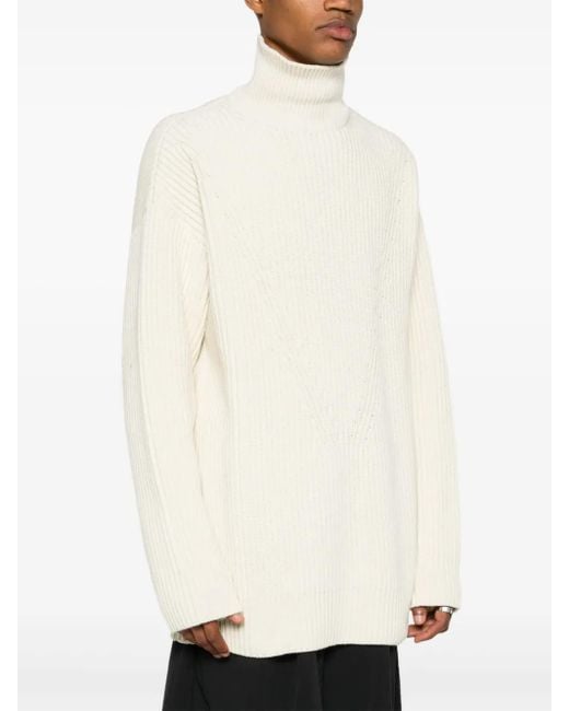 Jil Sander White Ribbed Wool Jumper for men