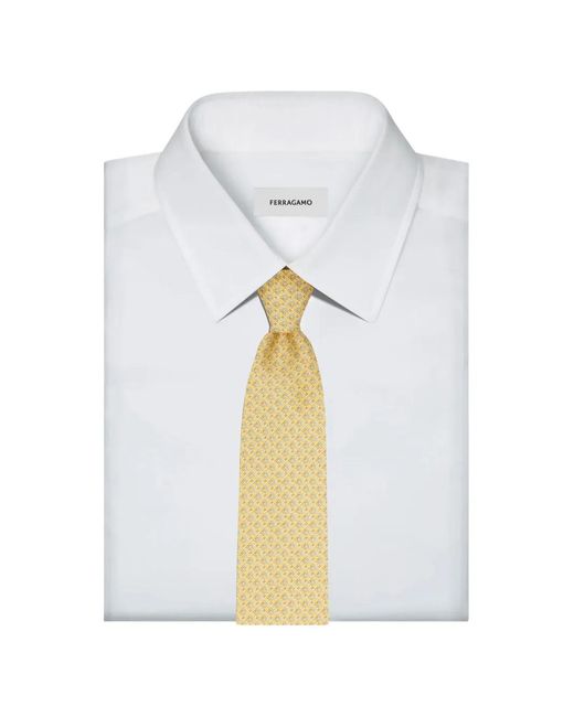 Ferragamo White Gancini Square-Print Silk Tie for men
