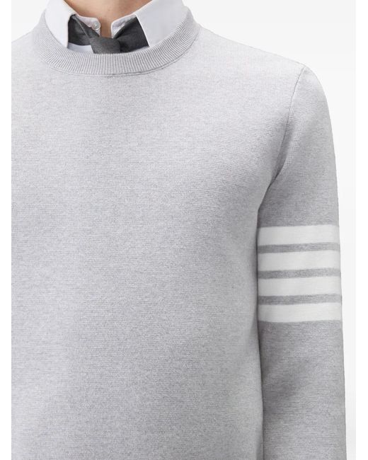 Thom Browne White Cotton Crepe 4-Bar Pullover for men