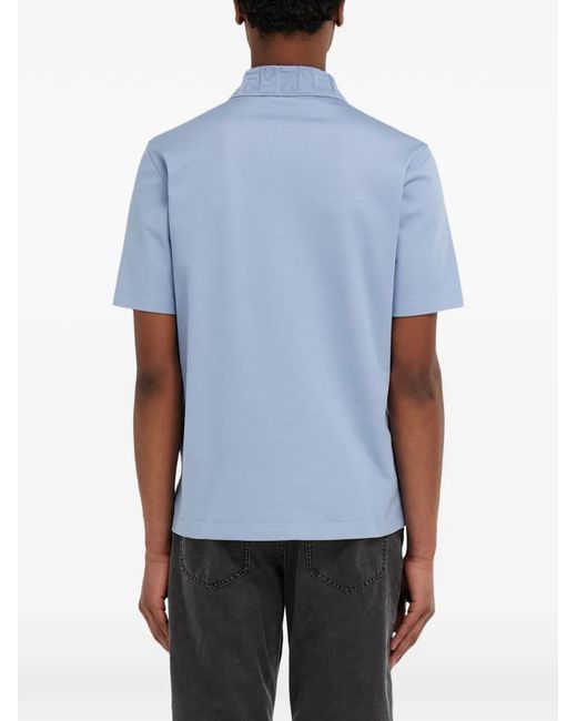 Ferragamo Blue V-Neck Polo With Jacquard Pocket Detail for men