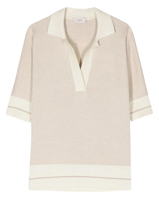 Agnona Natural Houndstooth-Pattern Polo Shirt