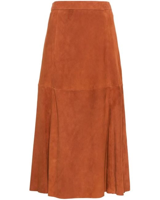 Polo Ralph Lauren Orange Jupe Mi-Longue En Daim À Coupe Évasée