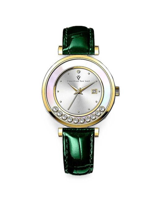 Christian Van Sant Green Bria Crystal-Embellished 38Mm Watch