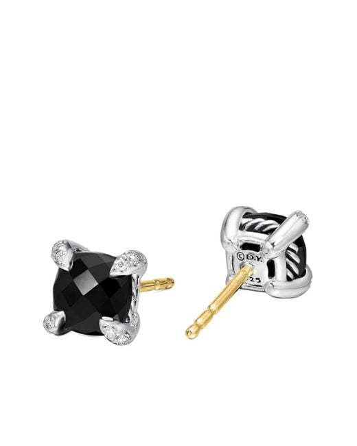 David Yurman Black Petite Chatelaine Ohrstecker mit Onyx und Diamanten 6mm