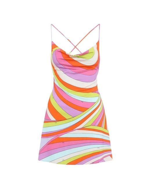 Emilio Pucci White Iride-Print Cowl-Neck Mini Dress