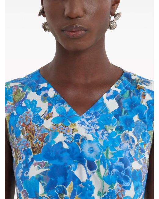 Marni Blue Floral-print Midi Dress