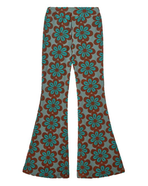 LaDoubleJ Green New Meditation Flower-Print Flared Trousers