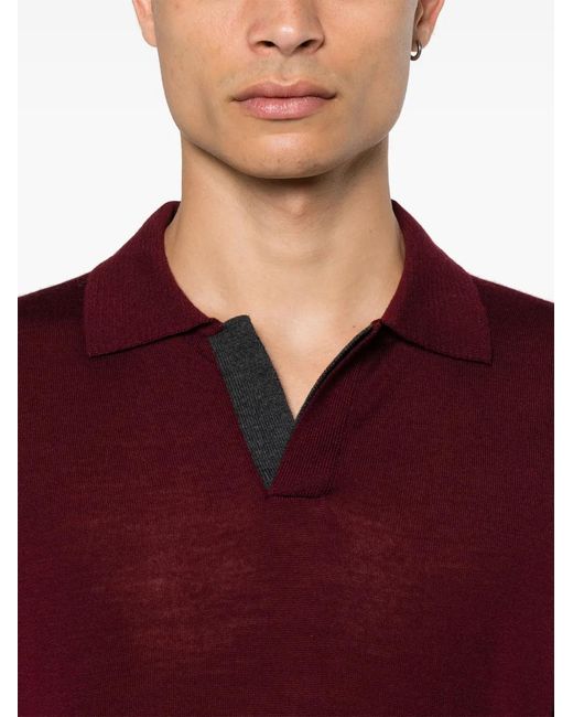 Canali Red Merino Wool Polo Shirt for men