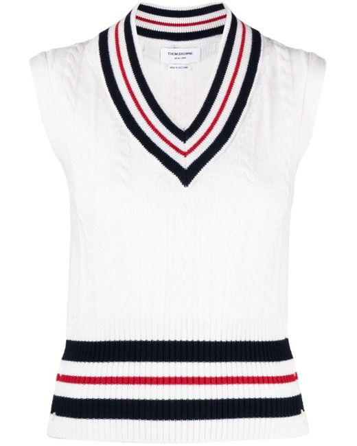 Thom Browne White Rwb-Stripe Cashmere Top